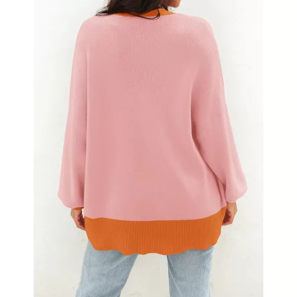 imageZESICA Womens 2024 Casual Long Sleeve Cardigan V Neck Button Down Open Front Knit Loose Oversized Sweater CoatOrange