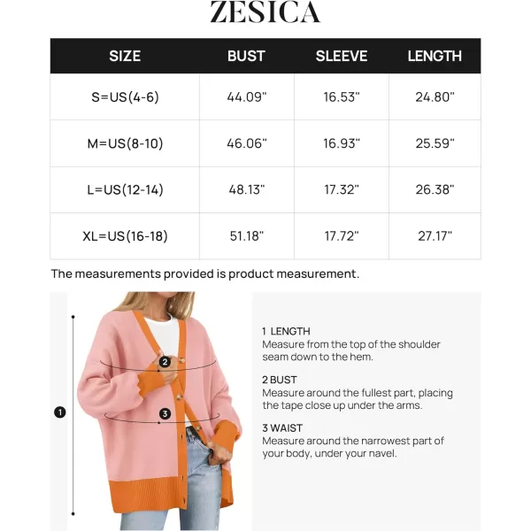 imageZESICA Womens 2024 Casual Long Sleeve Cardigan V Neck Button Down Open Front Knit Loose Oversized Sweater CoatOrange