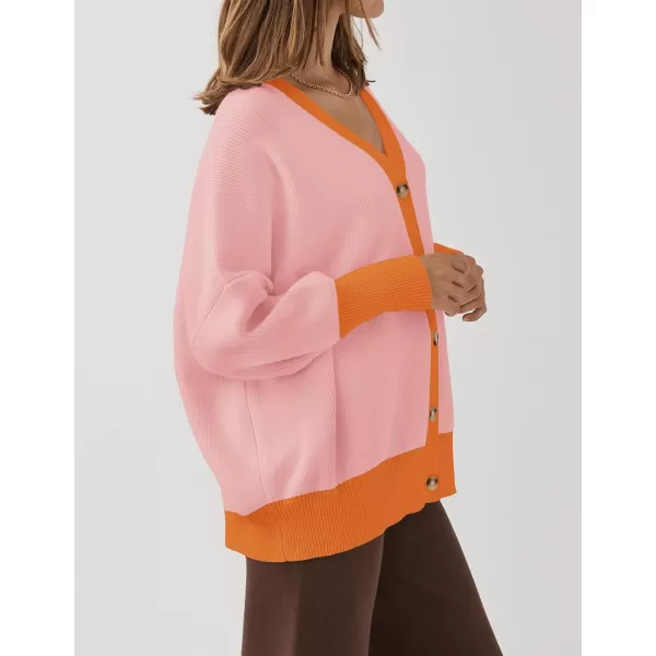 imageZESICA Womens 2024 Casual Long Sleeve Cardigan V Neck Button Down Open Front Knit Loose Oversized Sweater CoatOrange