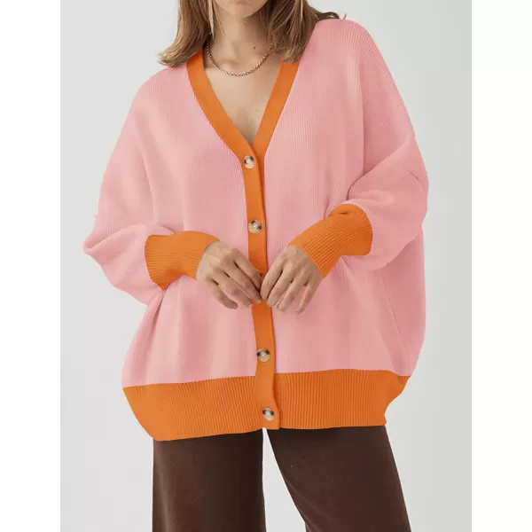 imageZESICA Womens 2024 Casual Long Sleeve Cardigan V Neck Button Down Open Front Knit Loose Oversized Sweater CoatOrange