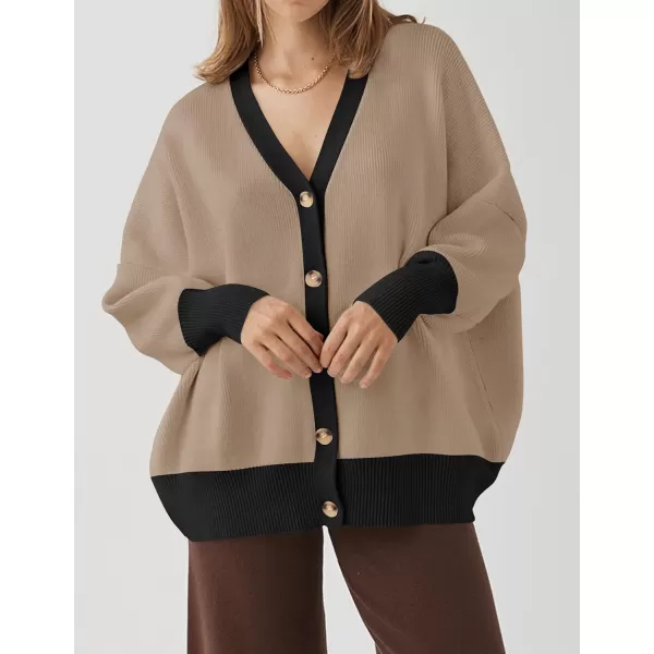 imageZESICA Womens 2024 Casual Long Sleeve Cardigan V Neck Button Down Open Front Knit Loose Oversized Sweater CoatRedbrown