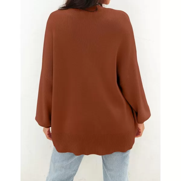 imageZESICA Womens 2024 Casual Long Sleeve Cardigan V Neck Button Down Open Front Knit Loose Oversized Sweater CoatRust