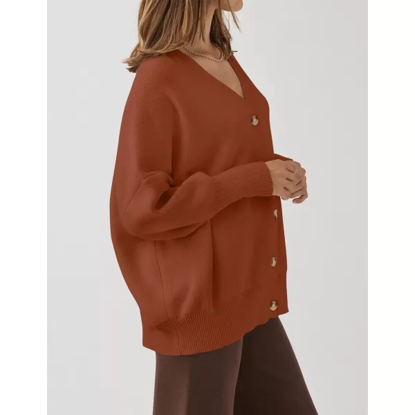 imageZESICA Womens 2024 Casual Long Sleeve Cardigan V Neck Button Down Open Front Knit Loose Oversized Sweater CoatRust
