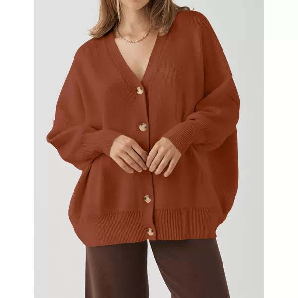 imageZESICA Womens 2024 Casual Long Sleeve Cardigan V Neck Button Down Open Front Knit Loose Oversized Sweater CoatRust