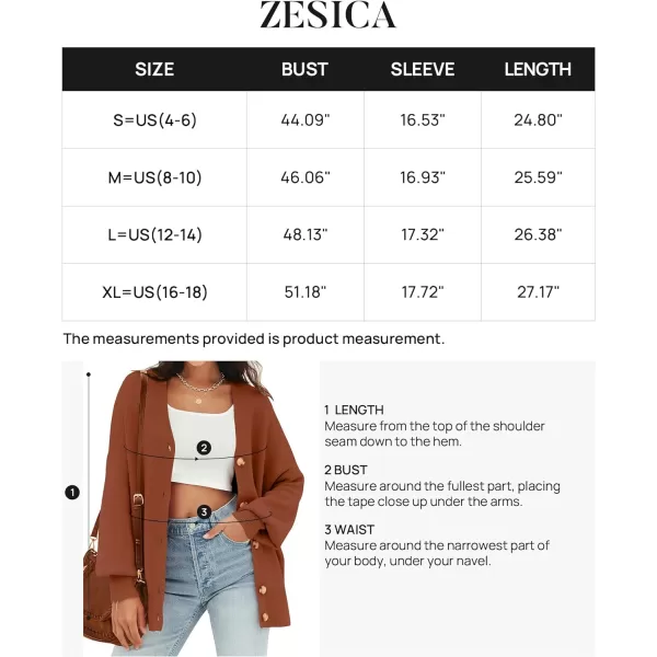 imageZESICA Womens 2024 Casual Long Sleeve Cardigan V Neck Button Down Open Front Knit Loose Oversized Sweater CoatRust