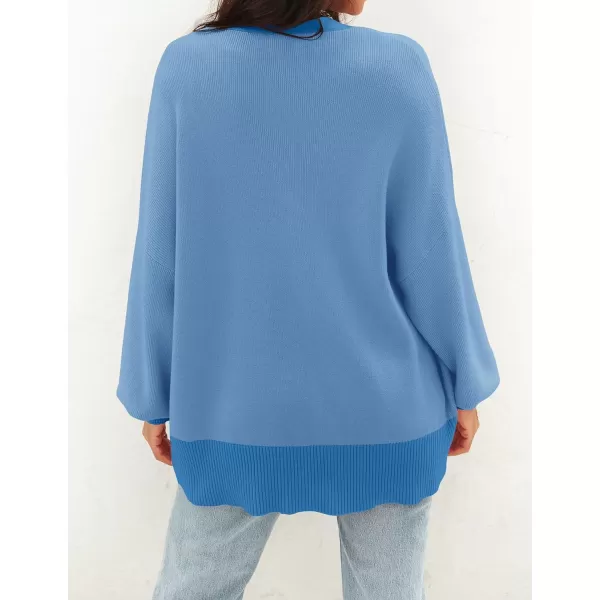 imageZESICA Womens 2024 Casual Long Sleeve Cardigan V Neck Button Down Open Front Knit Loose Oversized Sweater CoatSky