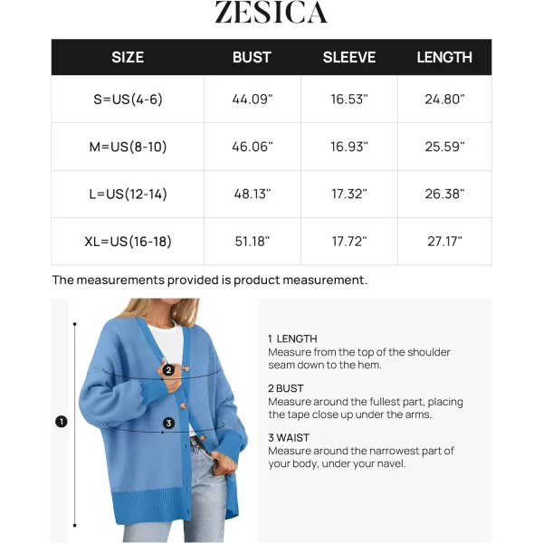 imageZESICA Womens 2024 Casual Long Sleeve Cardigan V Neck Button Down Open Front Knit Loose Oversized Sweater CoatSky