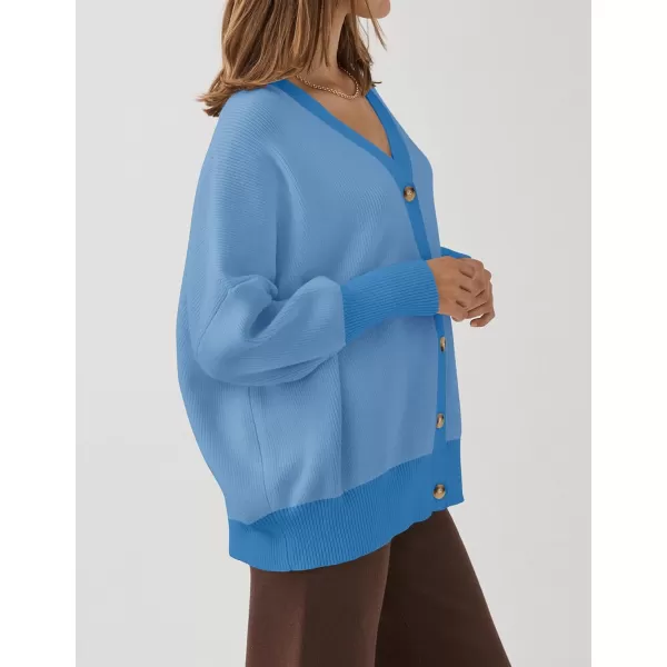 imageZESICA Womens 2024 Casual Long Sleeve Cardigan V Neck Button Down Open Front Knit Loose Oversized Sweater CoatSky