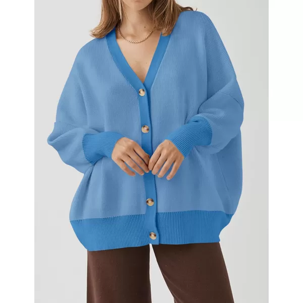 imageZESICA Womens 2024 Casual Long Sleeve Cardigan V Neck Button Down Open Front Knit Loose Oversized Sweater CoatSky