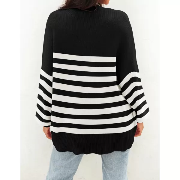 imageZESICA Womens 2024 Casual Long Sleeve Cardigan V Neck Button Down Open Front Knit Loose Oversized Sweater CoatStriped