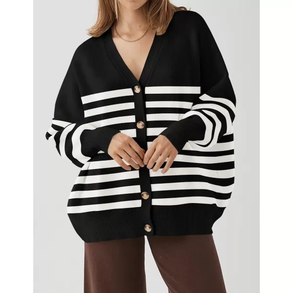 imageZESICA Womens 2024 Casual Long Sleeve Cardigan V Neck Button Down Open Front Knit Loose Oversized Sweater CoatStriped