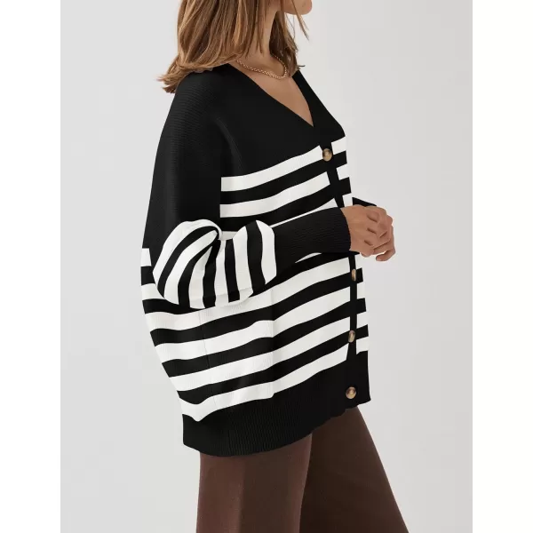imageZESICA Womens 2024 Casual Long Sleeve Cardigan V Neck Button Down Open Front Knit Loose Oversized Sweater CoatStriped