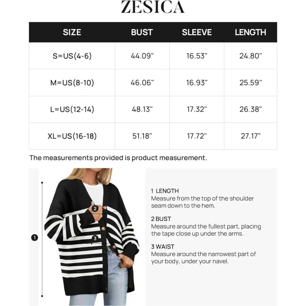 imageZESICA Womens 2024 Casual Long Sleeve Cardigan V Neck Button Down Open Front Knit Loose Oversized Sweater CoatStriped