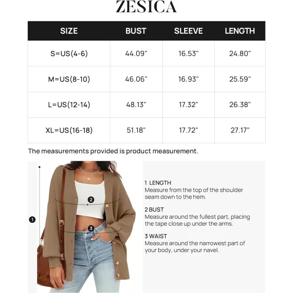 imageZESICA Womens 2024 Casual Long Sleeve Cardigan V Neck Button Down Open Front Knit Loose Oversized Sweater CoatTan