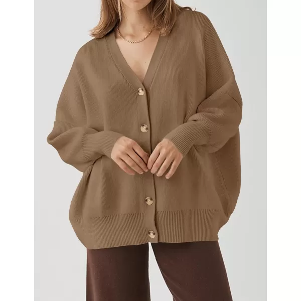 imageZESICA Womens 2024 Casual Long Sleeve Cardigan V Neck Button Down Open Front Knit Loose Oversized Sweater CoatTan