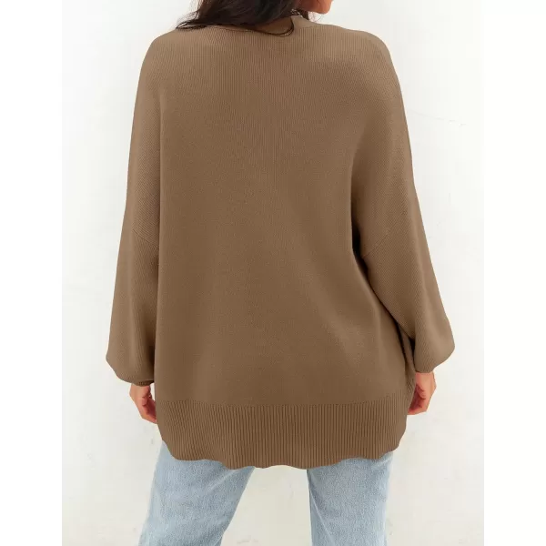imageZESICA Womens 2024 Casual Long Sleeve Cardigan V Neck Button Down Open Front Knit Loose Oversized Sweater CoatTan