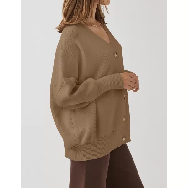 imageZESICA Womens 2024 Casual Long Sleeve Cardigan V Neck Button Down Open Front Knit Loose Oversized Sweater CoatTan