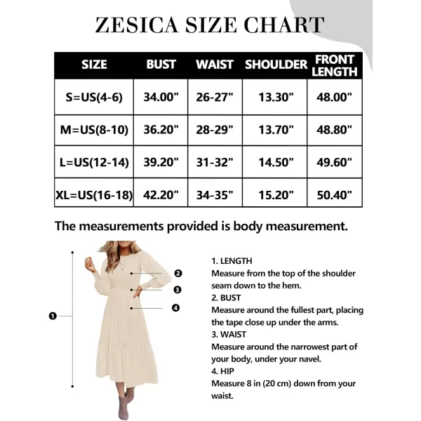imageZESICA Womens 2024 Casual Long Sleeve Crew Neck High Waist Smocked Flowy Tiered Midi DressBeige