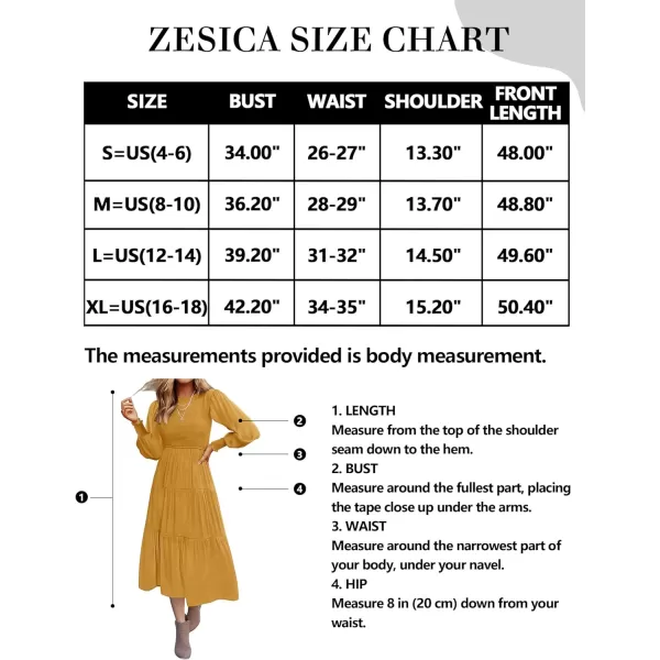 imageZESICA Womens 2024 Casual Long Sleeve Crew Neck High Waist Smocked Flowy Tiered Midi DressGinger