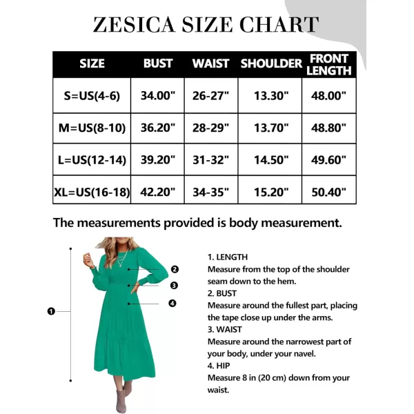 imageZESICA Womens 2024 Casual Long Sleeve Crew Neck High Waist Smocked Flowy Tiered Midi DressGreen