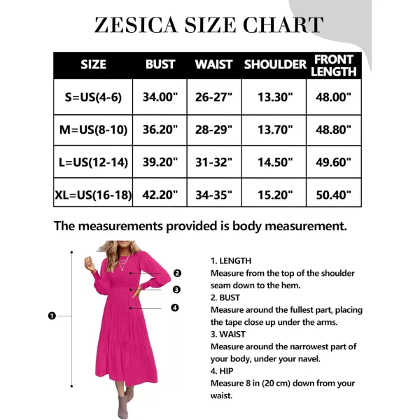 imageZESICA Womens 2024 Casual Long Sleeve Crew Neck High Waist Smocked Flowy Tiered Midi DressRose