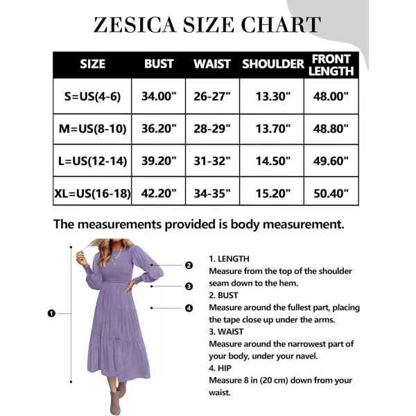 imageZESICA Womens 2024 Casual Long Sleeve Crew Neck High Waist Smocked Flowy Tiered Midi DressViolet