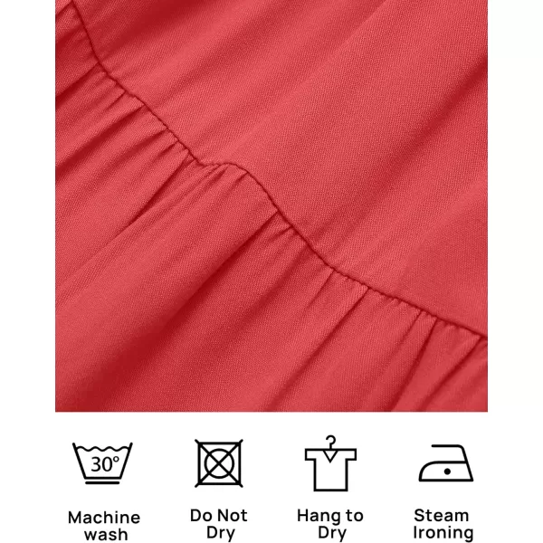 imageZESICA Womens 2024 Casual Long Sleeve Crew Neck High Waist Smocked Flowy Tiered Midi DressWatermelonred