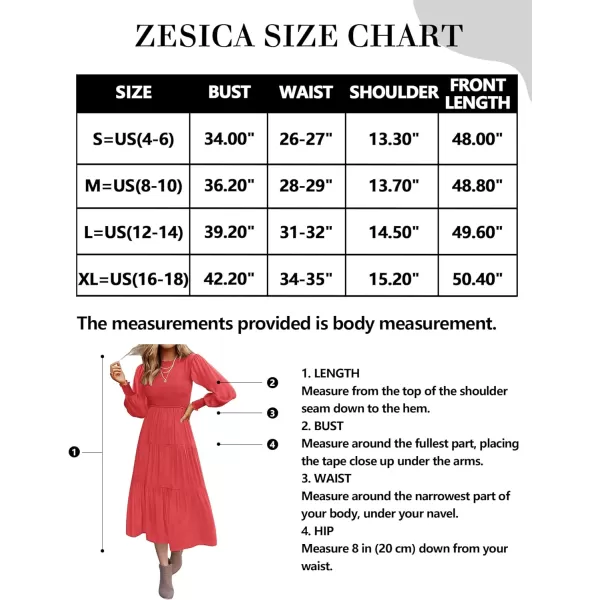 imageZESICA Womens 2024 Casual Long Sleeve Crew Neck High Waist Smocked Flowy Tiered Midi DressWatermelonred