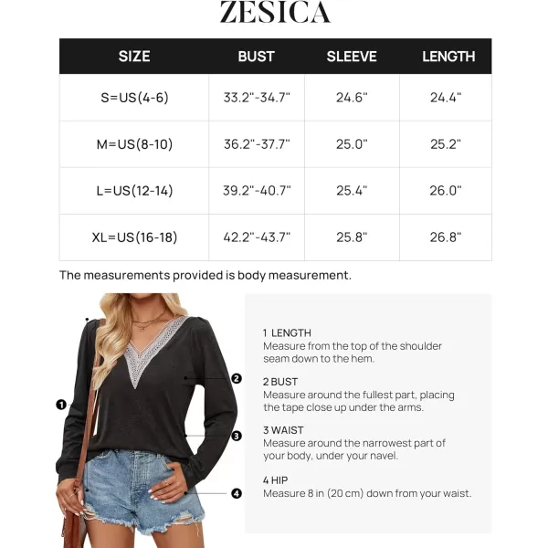 imageZESICA Womens 2024 Casual Long Sleeve T Shirts Lace V Neck Trendy Basic Tops Summer Fall Tee BlouseBlack