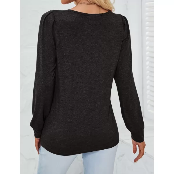 imageZESICA Womens 2024 Casual Long Sleeve T Shirts Lace V Neck Trendy Basic Tops Summer Fall Tee BlouseBlack