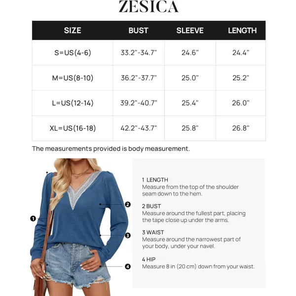 imageZESICA Womens 2024 Casual Long Sleeve T Shirts Lace V Neck Trendy Basic Tops Summer Fall Tee BlouseBlue