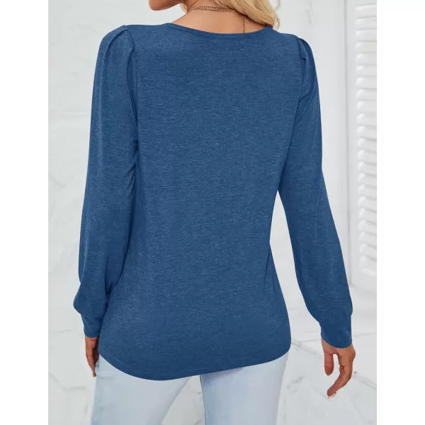 imageZESICA Womens 2024 Casual Long Sleeve T Shirts Lace V Neck Trendy Basic Tops Summer Fall Tee BlouseBlue