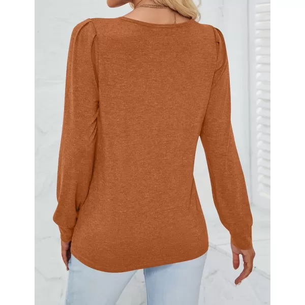 imageZESICA Womens 2024 Casual Long Sleeve T Shirts Lace V Neck Trendy Basic Tops Summer Fall Tee BlouseCaramel