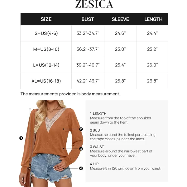 imageZESICA Womens 2024 Casual Long Sleeve T Shirts Lace V Neck Trendy Basic Tops Summer Fall Tee BlouseCaramel