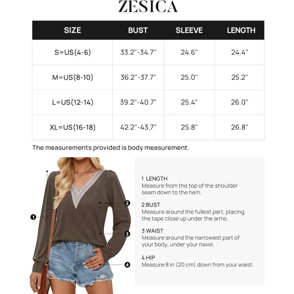imageZESICA Womens 2024 Casual Long Sleeve T Shirts Lace V Neck Trendy Basic Tops Summer Fall Tee BlouseCoffee