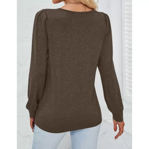 imageZESICA Womens 2024 Casual Long Sleeve T Shirts Lace V Neck Trendy Basic Tops Summer Fall Tee BlouseCoffee