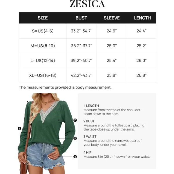 imageZESICA Womens 2024 Casual Long Sleeve T Shirts Lace V Neck Trendy Basic Tops Summer Fall Tee BlouseGreen