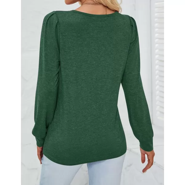 imageZESICA Womens 2024 Casual Long Sleeve T Shirts Lace V Neck Trendy Basic Tops Summer Fall Tee BlouseGreen