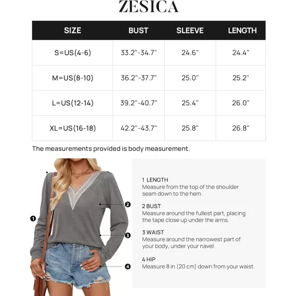 imageZESICA Womens 2024 Casual Long Sleeve T Shirts Lace V Neck Trendy Basic Tops Summer Fall Tee BlouseGrey