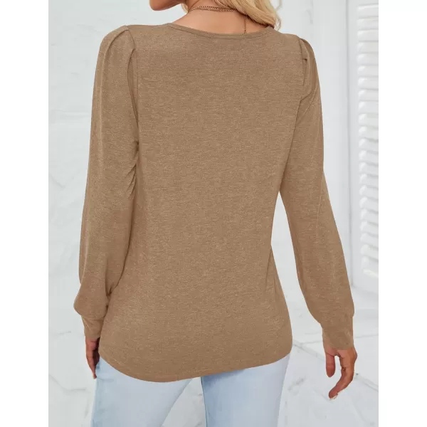 imageZESICA Womens 2024 Casual Long Sleeve T Shirts Lace V Neck Trendy Basic Tops Summer Fall Tee BlouseKhaki