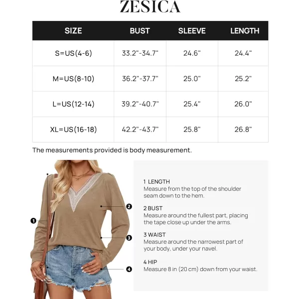 imageZESICA Womens 2024 Casual Long Sleeve T Shirts Lace V Neck Trendy Basic Tops Summer Fall Tee BlouseKhaki