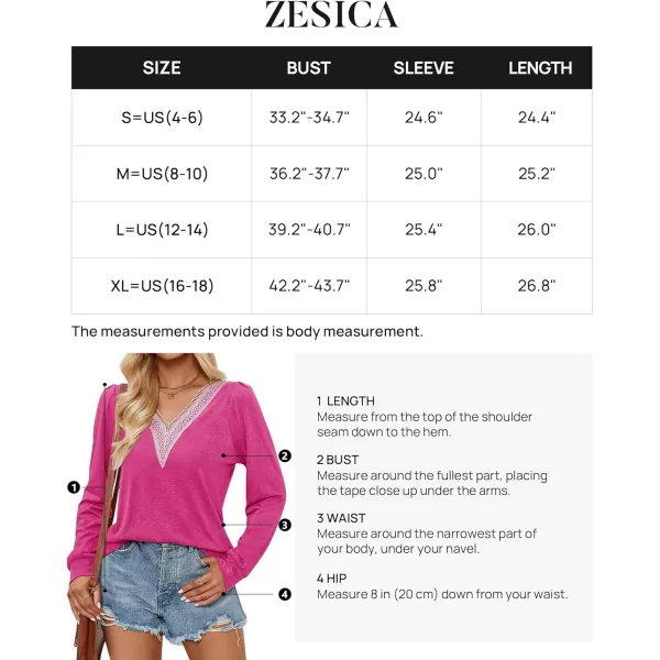 imageZESICA Womens 2024 Casual Long Sleeve T Shirts Lace V Neck Trendy Basic Tops Summer Fall Tee BlouseRose