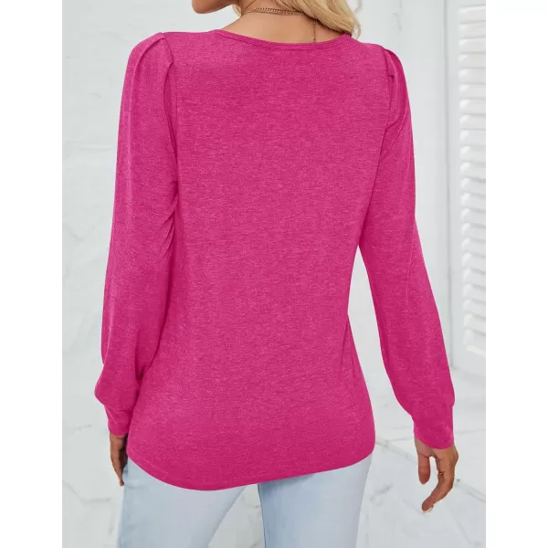 imageZESICA Womens 2024 Casual Long Sleeve T Shirts Lace V Neck Trendy Basic Tops Summer Fall Tee BlouseRose