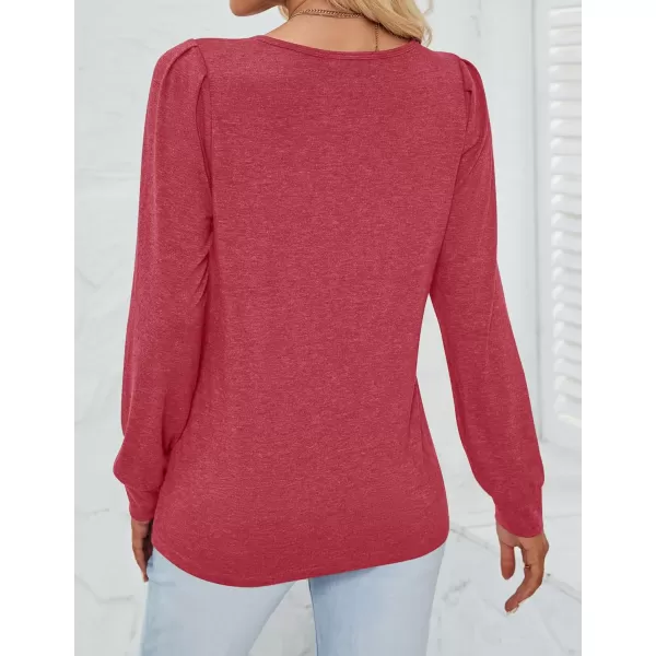 imageZESICA Womens 2024 Casual Long Sleeve T Shirts Lace V Neck Trendy Basic Tops Summer Fall Tee BlouseWatermelon