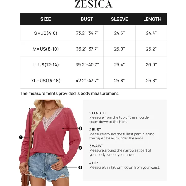 imageZESICA Womens 2024 Casual Long Sleeve T Shirts Lace V Neck Trendy Basic Tops Summer Fall Tee BlouseWatermelon