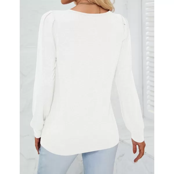 imageZESICA Womens 2024 Casual Long Sleeve T Shirts Lace V Neck Trendy Basic Tops Summer Fall Tee BlouseWhite