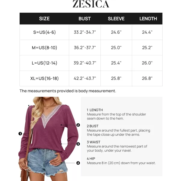 imageZESICA Womens 2024 Casual Long Sleeve T Shirts Lace V Neck Trendy Basic Tops Summer Fall Tee BlouseWine