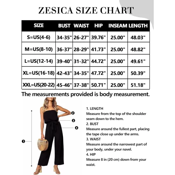 imageZESICA Womens 2024 Casual Off Shoulder Solid Color Strapless Belted Wide Leg Jumpsuit RomperBlack