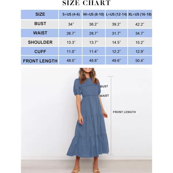 imageZESICA Womens 2024 Casual Summer Crew Neck Short Puff Sleeve Smocked High Waist Ruffle Tiered A Line Midi DressDustyblue