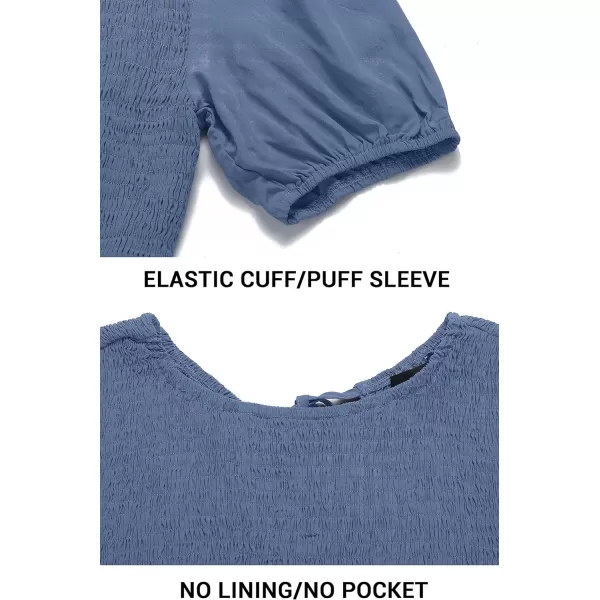 imageZESICA Womens 2024 Casual Summer Crew Neck Short Puff Sleeve Smocked High Waist Ruffle Tiered A Line Midi DressDustyblue